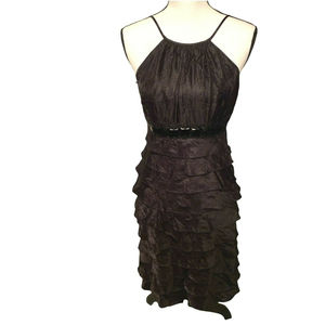 Adrianna Papell Ruffled Tiered Cocktail Party Dress Sz 6 Black